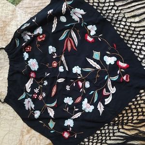 Festival embroidered crop top, black, size small